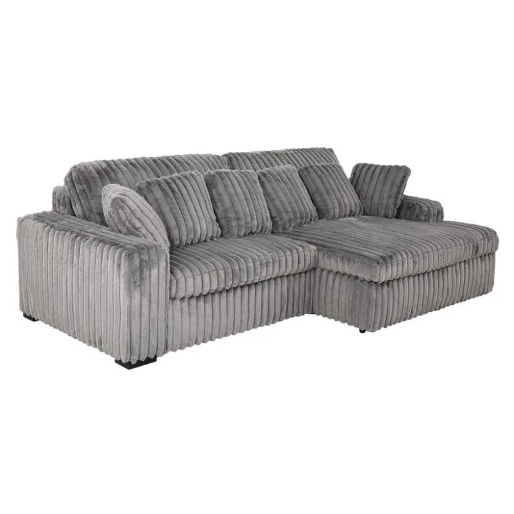 Corduroy Velvet Sectional with Power Slider and Chaise Dark Grey