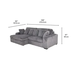Corduroy Velvet Sectional with Power Slider and Chaise Dark Grey Discount