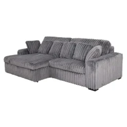 Corduroy Velvet Sectional with Power Slider and Chaise Dark Grey Discount