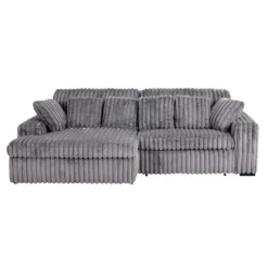 Corduroy Velvet Sectional with Power Slider and Chaise Dark Grey Discount