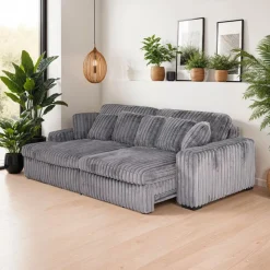 Corduroy Velvet Sectional with Power Slider and Chaise Dark Grey Discount