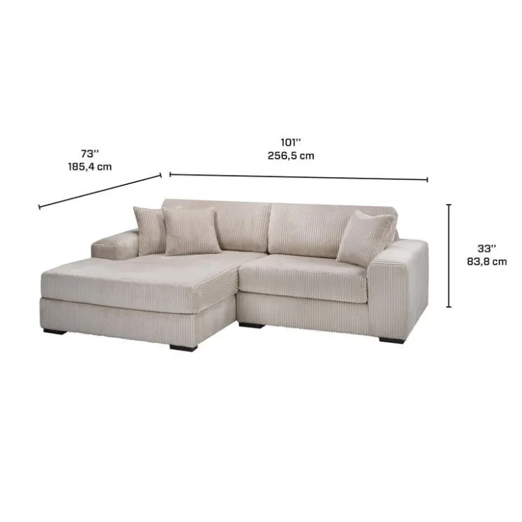 Sofa By Fancy Corduroy Velvet Sectional with Left-Side Chaise - Beige Hot