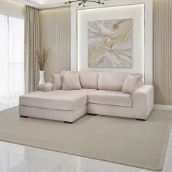 Sofa By Fancy Corduroy Velvet Sectional with Left-Side Chaise - Beige Hot