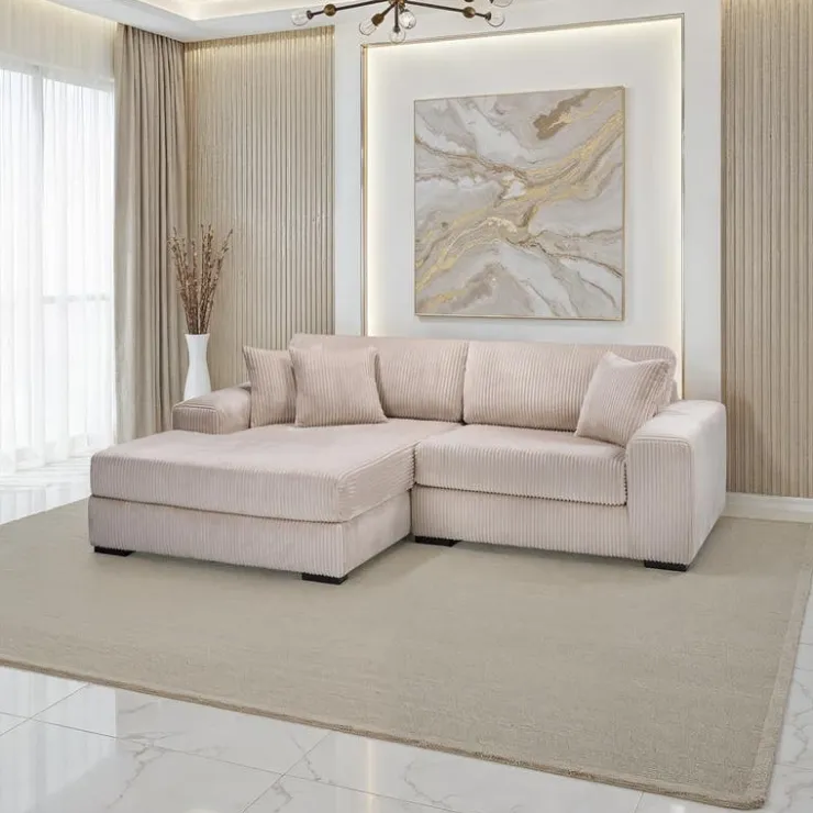 Sofa By Fancy Corduroy Velvet Sectional with Left-Side Chaise - Beige Hot
