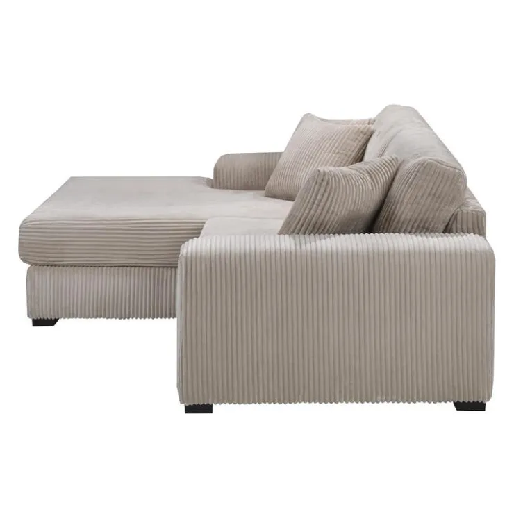 Sofa By Fancy Corduroy Velvet Sectional with Left-Side Chaise - Beige Hot