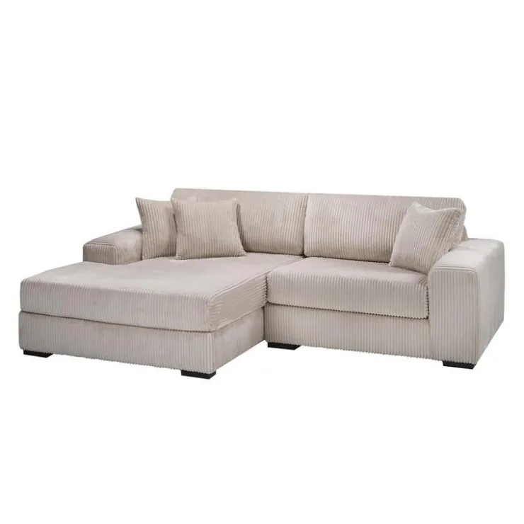 Sofa By Fancy Corduroy Velvet Sectional with Left-Side Chaise - Beige Hot