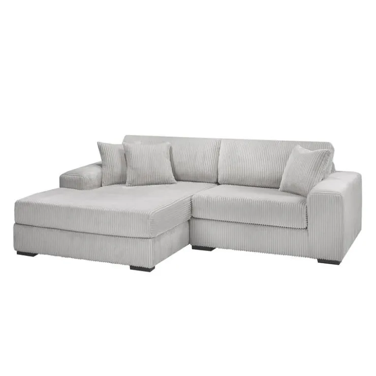 Sofa By Fancy Corduroy Velvet Sectional with Left-Side Chaise - Light Grey Light Grey / Silver Hot