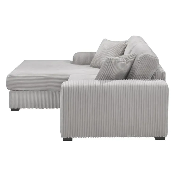 Sofa By Fancy Corduroy Velvet Sectional with Left-Side Chaise - Light Grey Light Grey / Silver Hot