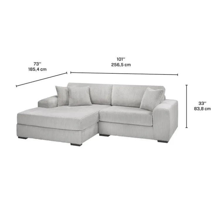 Sofa By Fancy Corduroy Velvet Sectional with Left-Side Chaise - Light Grey Light Grey / Silver Hot