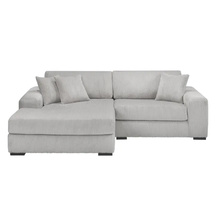 Sofa By Fancy Corduroy Velvet Sectional with Left-Side Chaise - Light Grey Light Grey / Silver Hot