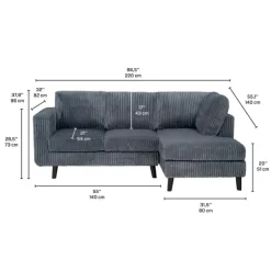 Corduroy Velvet Sectional with Right-Side Chaise Grey Sale