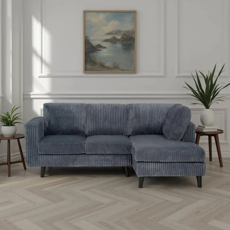 Corduroy Velvet Sectional with Right-Side Chaise Grey Sale