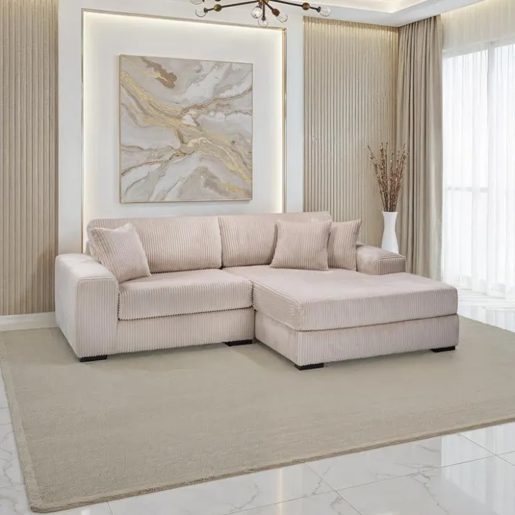 Sofa By Fancy Corduroy Velvet Sectional with Right-Side Chaise - Beige
