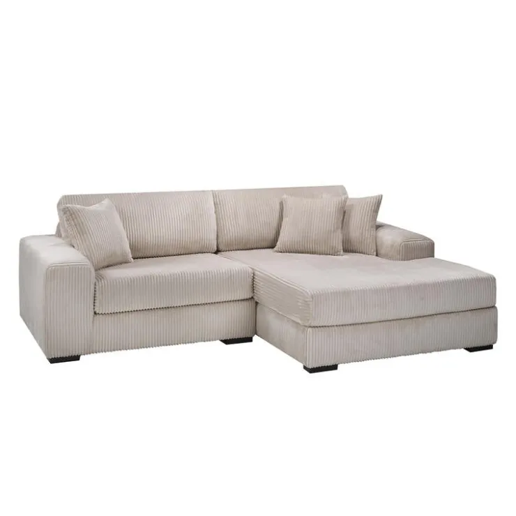 Sofa By Fancy Corduroy Velvet Sectional with Right-Side Chaise - Beige