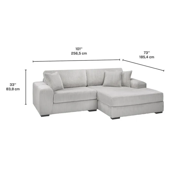 Sofa By Fancy Corduroy Velvet Sectional with Right-Side Chaise - Light Grey Light Grey / Silver Clearance