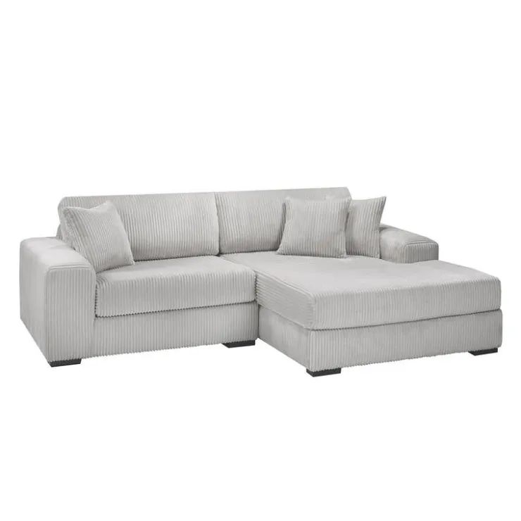 Sofa By Fancy Corduroy Velvet Sectional with Right-Side Chaise - Light Grey Light Grey / Silver Clearance