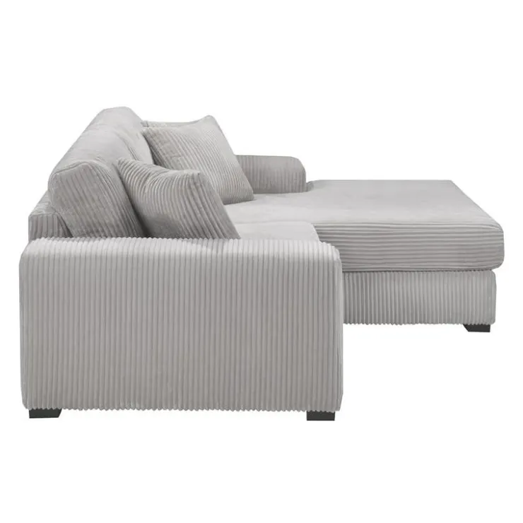 Sofa By Fancy Corduroy Velvet Sectional with Right-Side Chaise - Light Grey Light Grey / Silver Clearance
