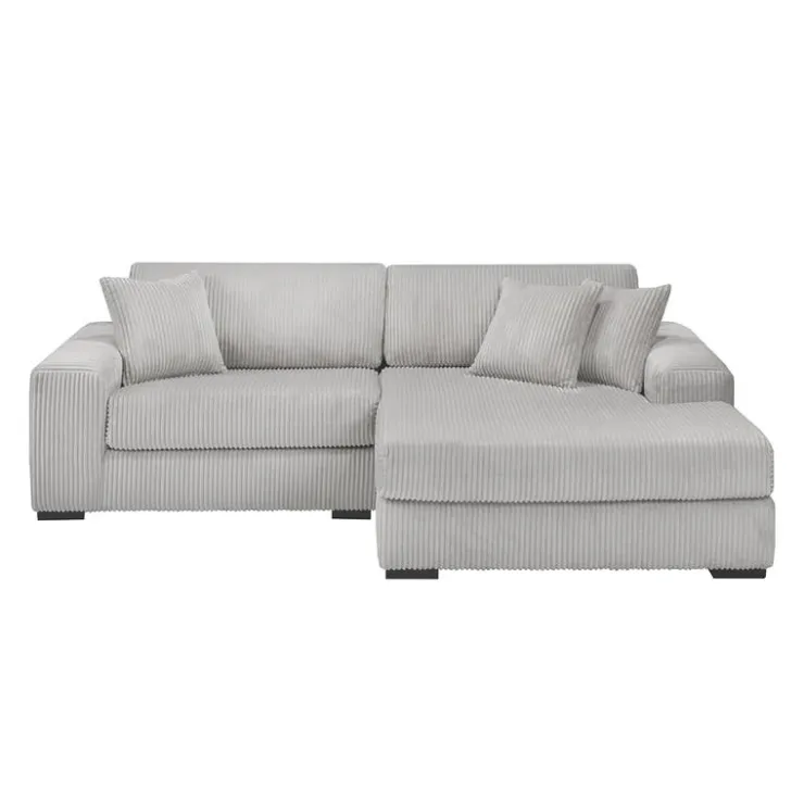 Sofa By Fancy Corduroy Velvet Sectional with Right-Side Chaise - Light Grey Light Grey / Silver Clearance