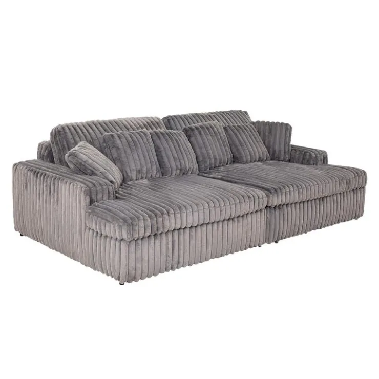 Corduroy Velvet Sofa with 2 Chaises Dark Grey Clearance