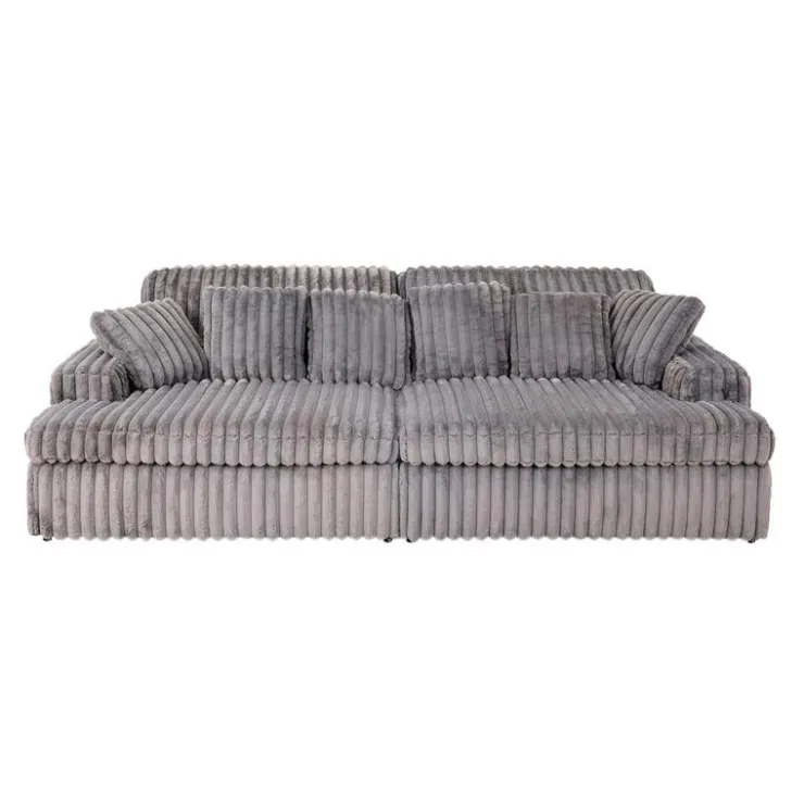 Corduroy Velvet Sofa with 2 Chaises Dark Grey Clearance