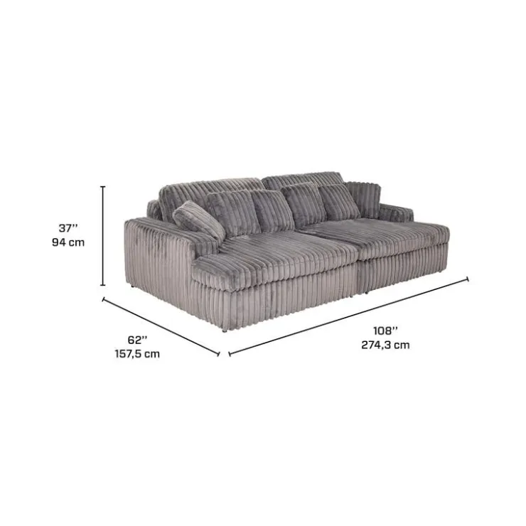 Corduroy Velvet Sofa with 2 Chaises Dark Grey Clearance