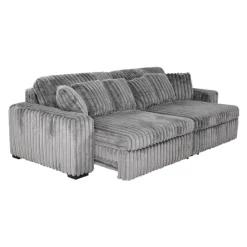 Corduroy Velvet Sofa with 2 Power Sliders Dark Grey Outlet