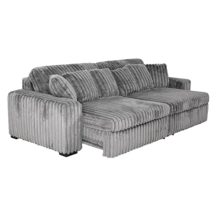 Corduroy Velvet Sofa with 2 Power Sliders Dark Grey Outlet
