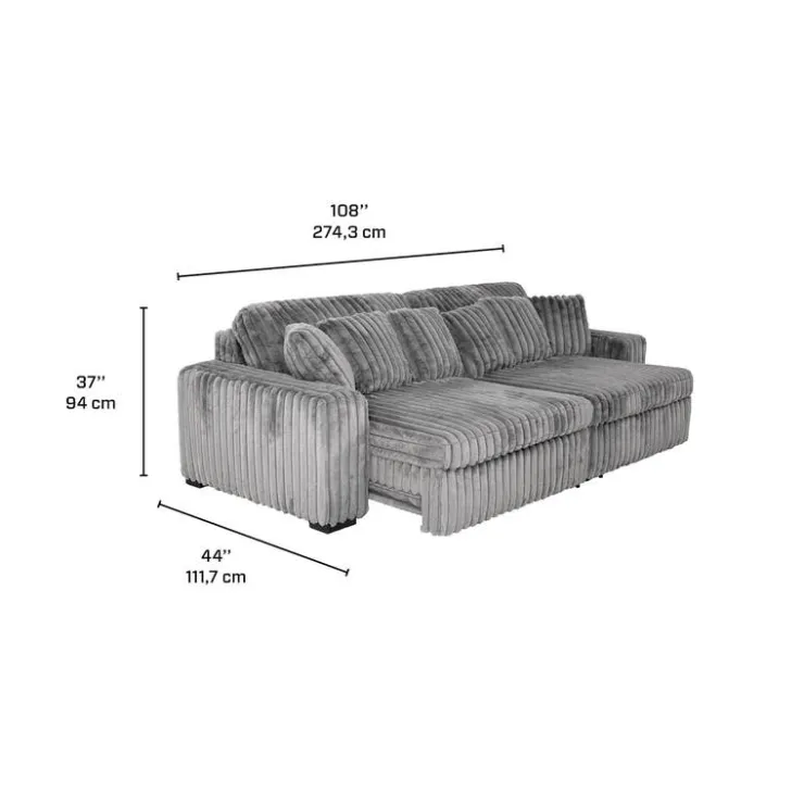 Corduroy Velvet Sofa with 2 Power Sliders Dark Grey Outlet