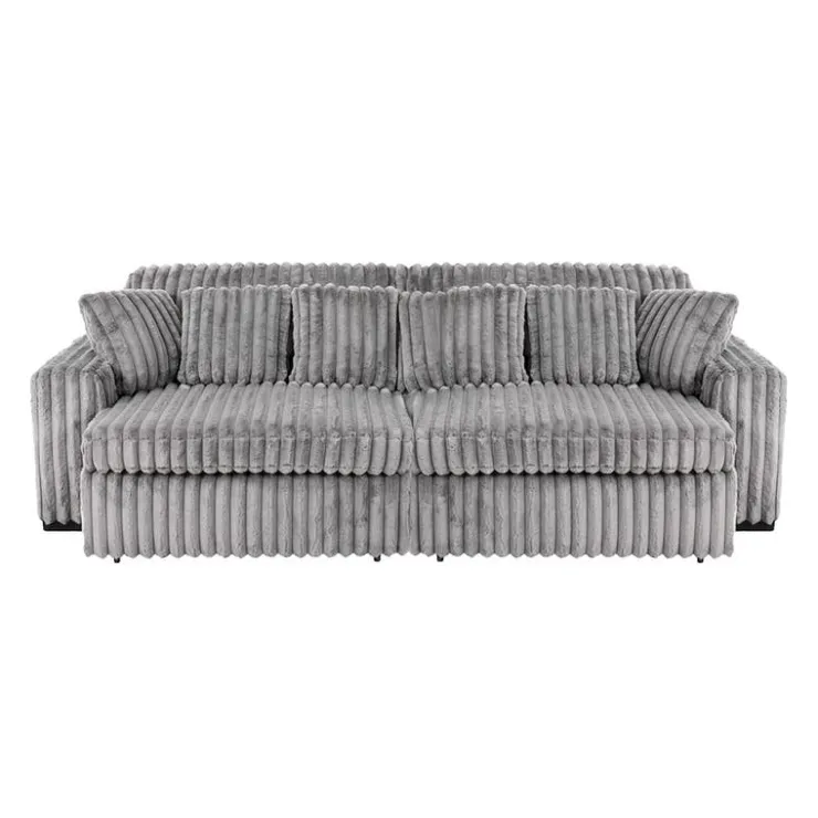 Corduroy Velvet Sofa with 2 Power Sliders Dark Grey Outlet
