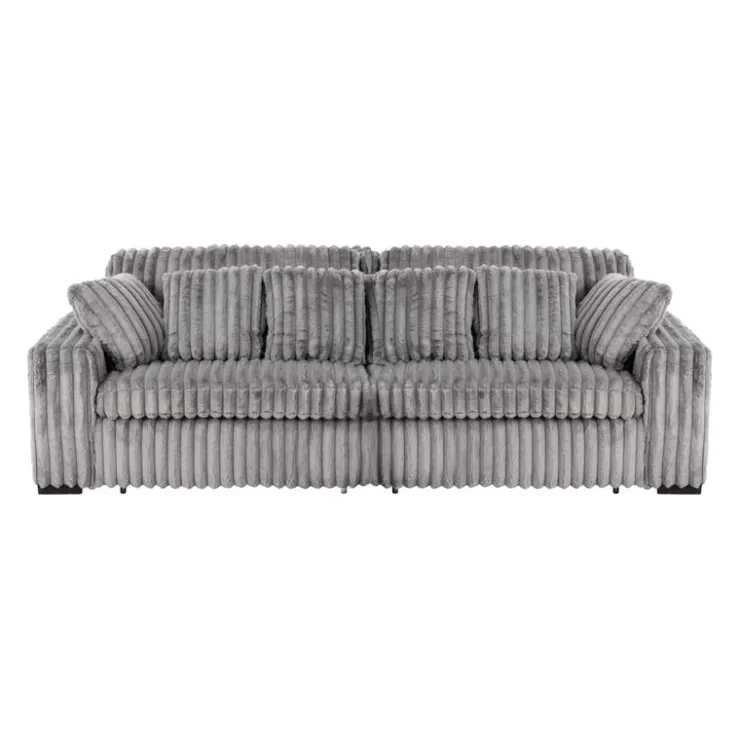 Corduroy Velvet Sofa with 2 Power Sliders Dark Grey Outlet
