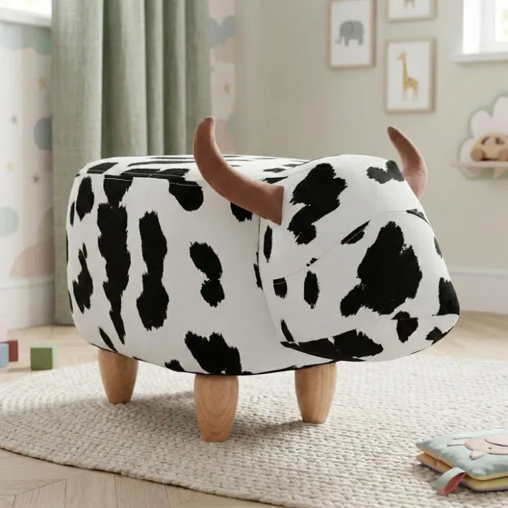 Cow-Shaped Kids Pouf – 25.6" x 14.2" x 14.6" Black and white Discount