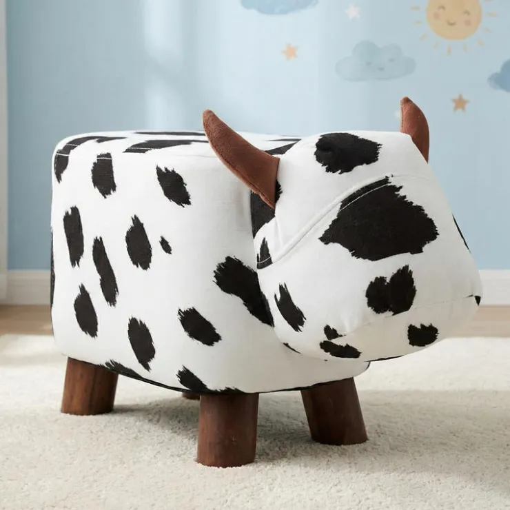 Cow-Shaped Kids Pouf – 17.7" x 9.1" x 10.6" Black and white Clearance