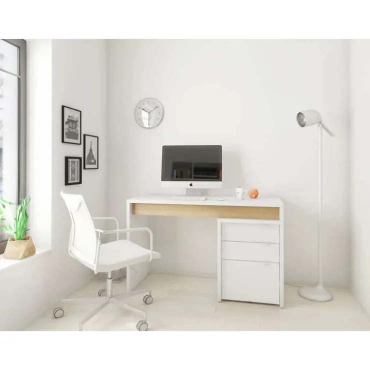 Nexera Desk and 3-Drawer Filing Cabinet - White and Beige