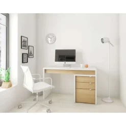 Nexera Desk and 3-Drawer Filing Cabinet - White and Beige New