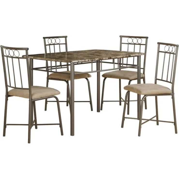 Monarch Dining set - 5pcs set / marble / bronze metal - Espresso New