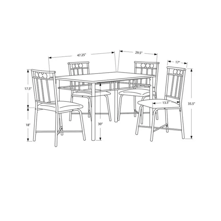 Monarch Dining set - 5pcs set / marble / bronze metal - Espresso New