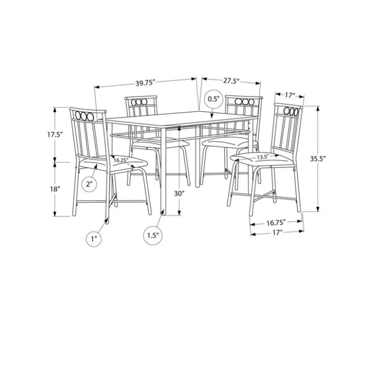 Monarch Dining set - 5pcs set / marble top / black metal White Hot