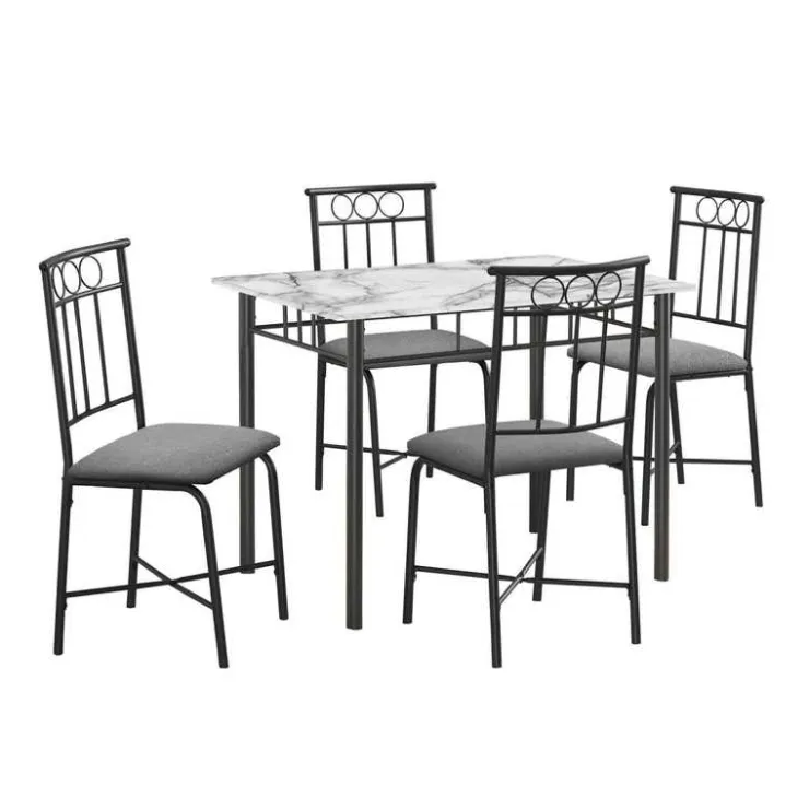 Monarch Dining set - 5pcs set / marble top / black metal White Hot