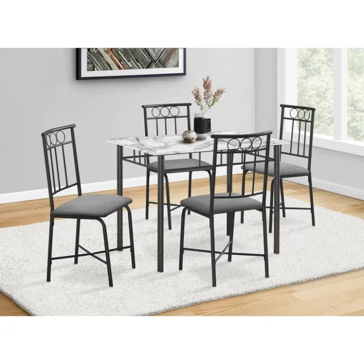 Monarch Dining set - 5pcs set / marble top / black metal White Hot