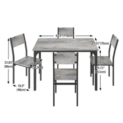 Dining Table Set with 4 Chairs - 43.3" × 27.5" Grey Clearance