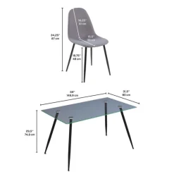 Dining Table with 4 Chairs Glass/Black Best
