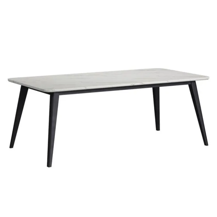 Dining Table with White Marble-Look Top Marble Top,Black Legs Best