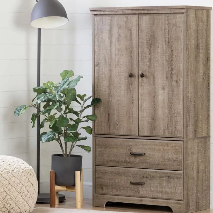 Meubles South Shore 2-Door Armoire with Drawers - South Shore WEATHERED OAK Discount