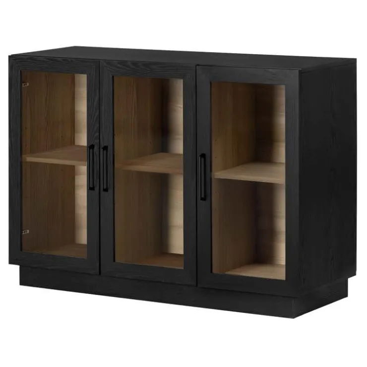 Meubles South Shore 3-Door Glass-Front Buffet - South Shore Black Oak and Natural Ash
