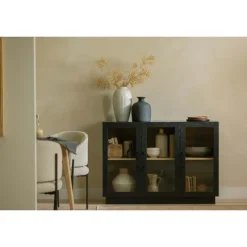 Meubles South Shore 3-Door Glass-Front Buffet - South Shore Black Oak and Natural Ash