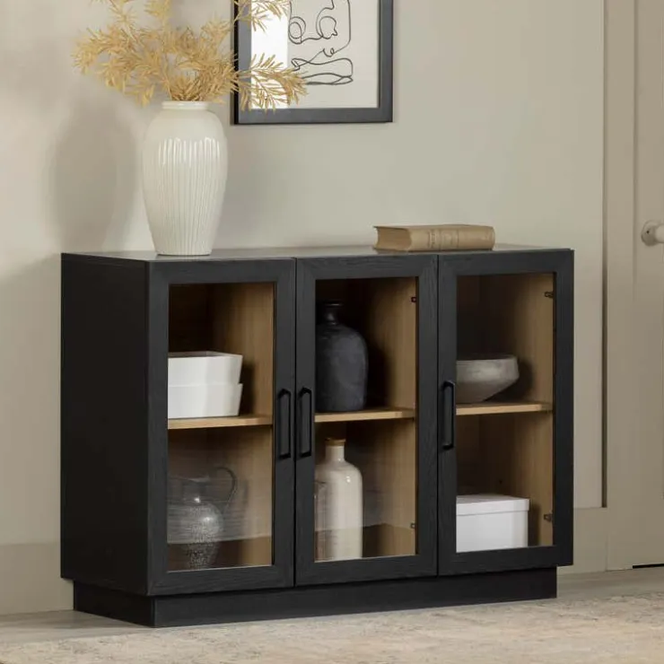 Meubles South Shore 3-Door Glass-Front Buffet - South Shore Black Oak and Natural Ash