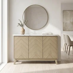 3-Door White Marble Top Server White / Naturel Clearance