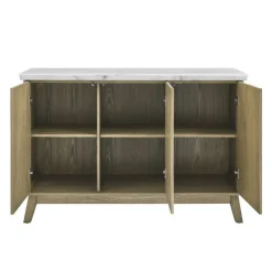 3-Door White Marble Top Server White / Naturel Clearance