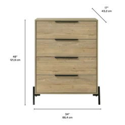 4-Drawer Chest Natural, black legs and legs New