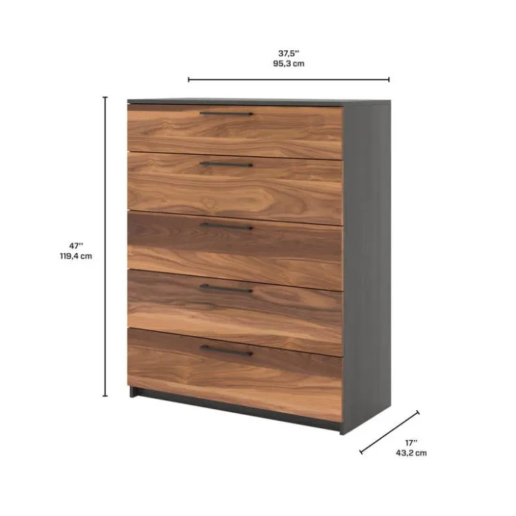 MEQ 5-Drawer Chest SLATE/WALNUT